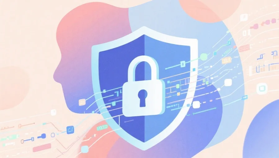 抽象表达信息安全与个人隐私保护的插画，带有锁和数据流元素，色彩柔和科技感